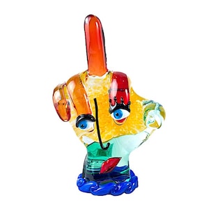 Handmade Murano Glass Middle Finger Sculpture: Abstract Venetian Art