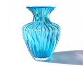 Stylized decorative amphora in light blue glass, Murano glass, blown glass, handmade, home decor, made in Italy