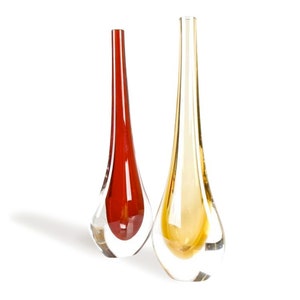 Murano Glass Decorative Vases, Red and Amber Glass, Handmade Glass Vases, Tall Vases, Blown Glass Vases, Gift Idea, Trademark of Origin