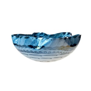Murano Glass Bowl - Blue Modern Original Italian Piece - Big Centerpiece - Trademark of Origin Guaranteed