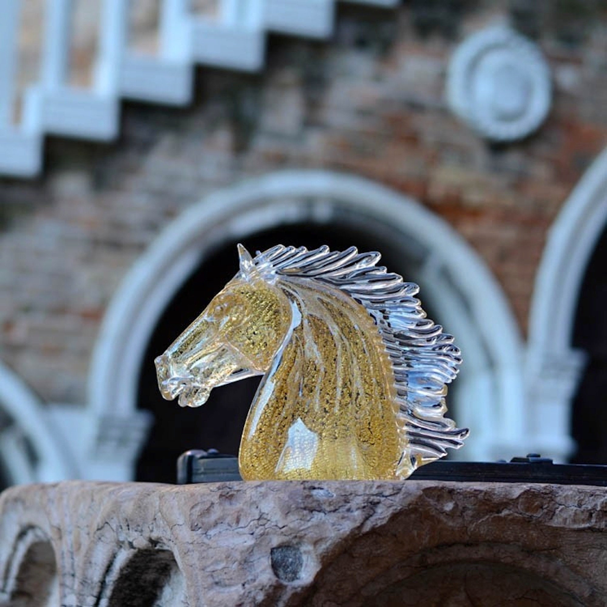 ムラーノガラスの馬の頭の彫刻：24カラットの金箔、イタリア製 - Etsy 日本