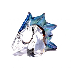 Murano Glass Horse Head Sculpture: Blue Mane, Made in Italy