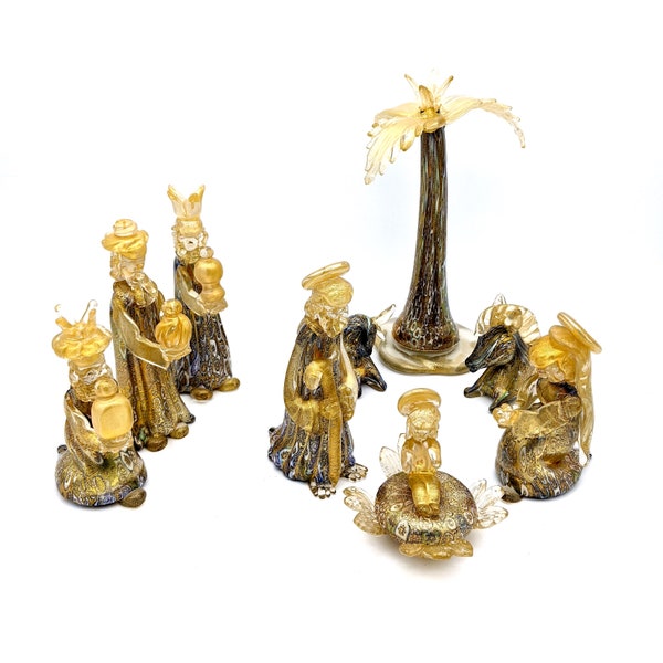 Ręcznie robiona szopka ze szkła Murano: Złota dekoracja świąteczna Murrine