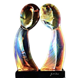 Escultura em vidro Murano multicolorido, escultura romântica em vidro, vidro calcedônia, decoração para casa, obras de arte em vidro - Marca registrada de origem garantida