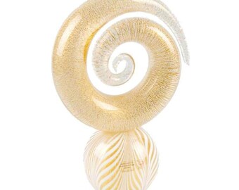 Gold Leaf Murano Glass Sculpture: Handmade Spiral Art