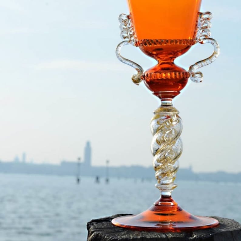 orange yellow decorative goblet Murano glass goblet TRADEMARK OF ORIGIN collectable chalice italian glass goblet handmade glass goblet