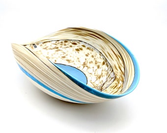 Murano Glass Folded Bowl: Light Blue & Ivory Italian Centerpiece