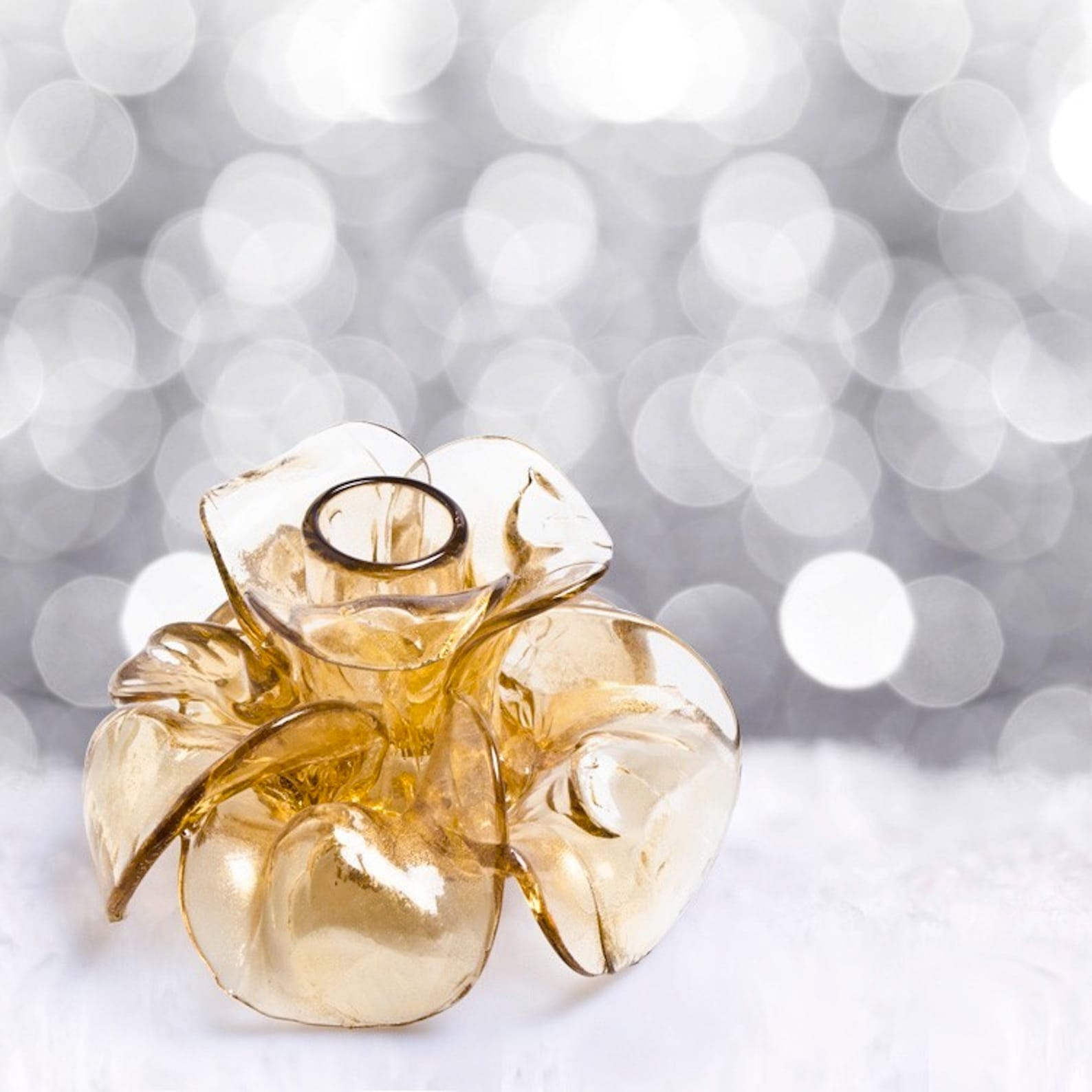 Murano Glass Candle Holder Flower Candle Holder Amber Glass Etsy