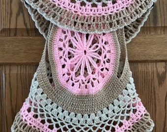 141.Patterns for BoHo Flower Back Circular Crocheted Vest and Beret