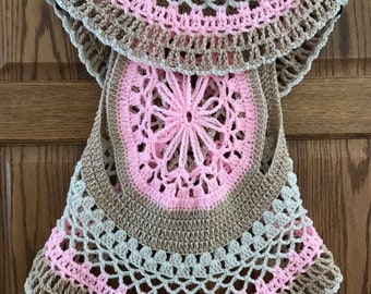 Boho Flower Back Crochet Vest and Beret PATTERN (PDF)