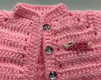 216. Angel girl sweater set, crocheted with a matching hat, Size 6-12 months, Adorable, well-made