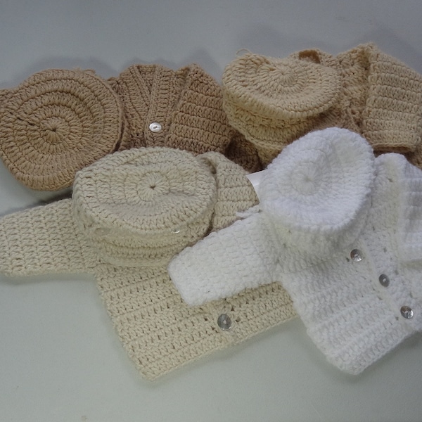 003. Baby boy sweater, crocheted, V-neck, matching hat, handmade, gift