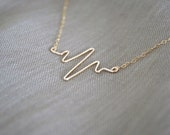 Gold Filled Heartbeat Necklace, Gold Filled Chain, Sterling Silver Available