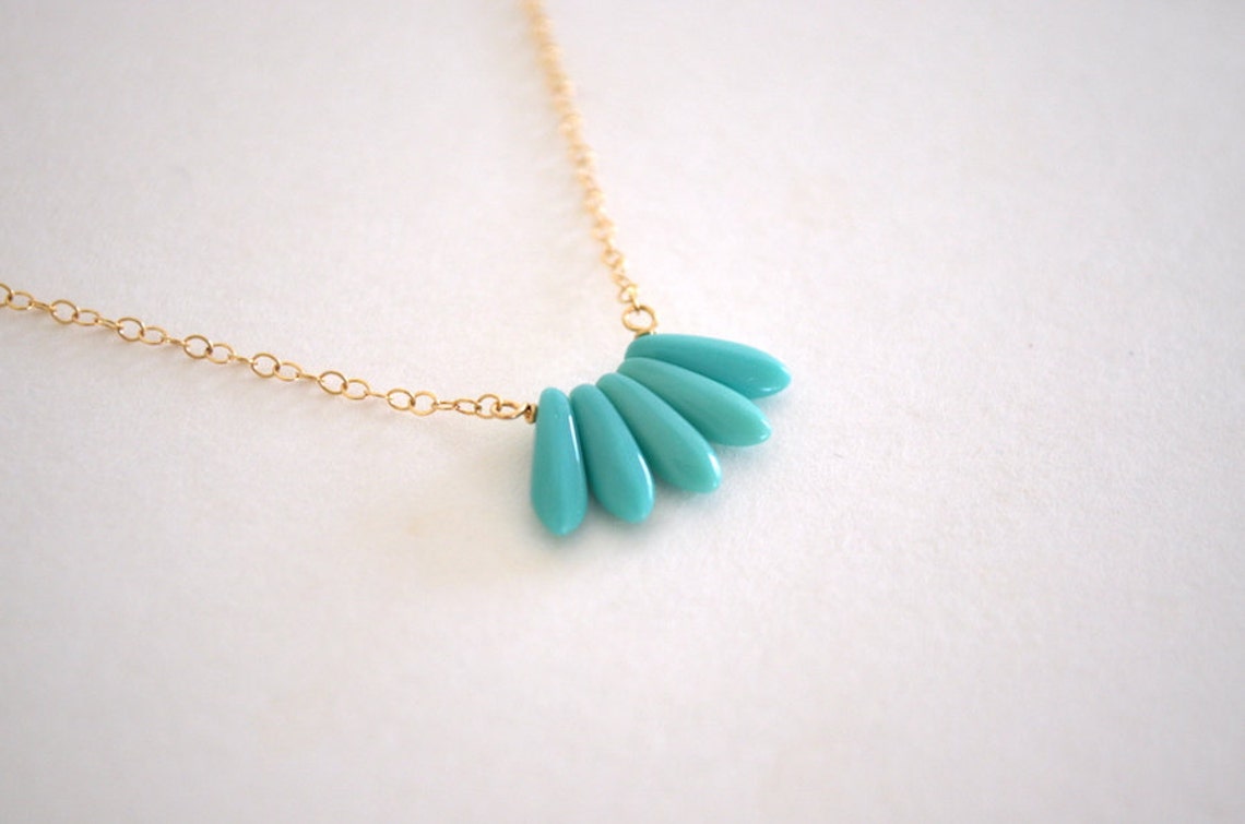 Mint Fan Necklace Gold Filled Chain Etsy