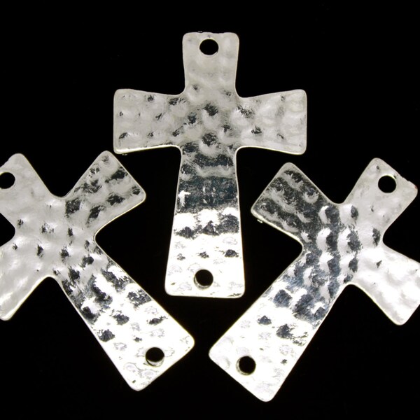 3 pcs - Silver Tone Hammered Sideways Cross Bracelet Connector. Quick Ships from USA.