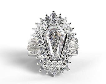 Coffin Gems® 3ct Eternity Bezel Halo Ring Set - 10k Yellow, Rose or White Gold