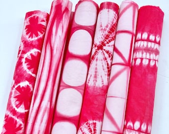 Red Shibori Fabric, Tie Dye Fabric Bundle, Red and White Quilt Fabric