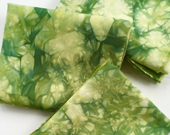 Green Cotton Shibori Fabric, Hand Dyed Fat Quarter
