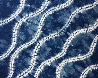 Indigo Dyed Shibori Fabric, Hand Dyed Shibori Fat Quarter, Blue and White Cotton Fabric