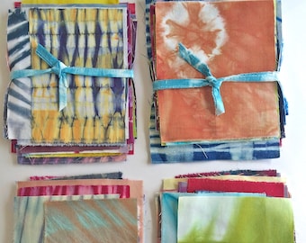 Shibori Fabric Scrap Pack Bundle, Tie Dye Fabric Sampler