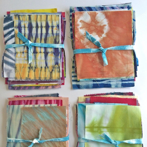 Shibori Fabric Scrap Pack Bundle, Tie Dye Fabric Sampler, Gift for Quilter