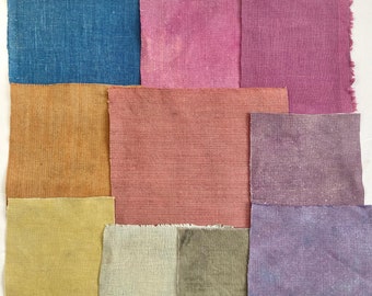 Natural Dye Fabric Bundle, Hand Dyed Scraps for Patches