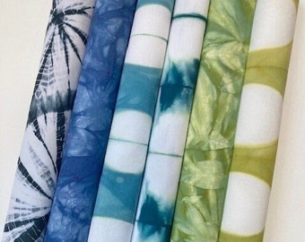 Colored Shibori Fabric Bundle, Tie Dye Fabric, Hand Dyed Quilting Cotton