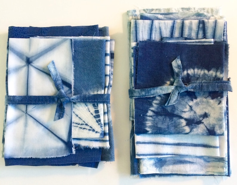 Indigo Shibori Fabric Scraps, Tie Dye Fabric Sampler, Gift For Sewer image 7