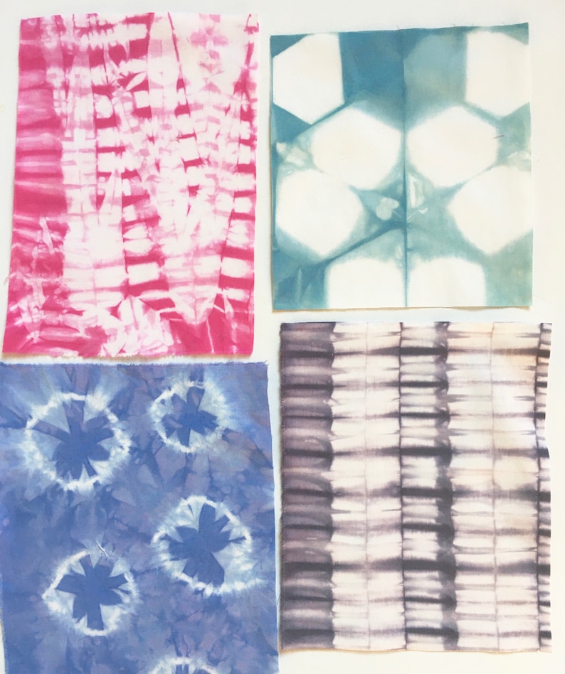 Shibori Fabric Sampler, Tie Dye Scrap Bundle, Hand Dyed Fabric, Gift for Quilter image 8