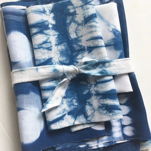 Shibori Indigo Fabric Bundle, Linen Tie Dye Sampler, Fabric for Boro and Mending