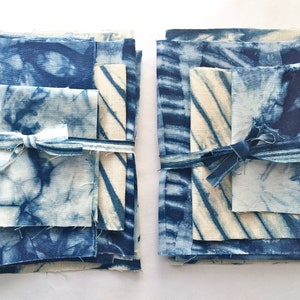 Linen Shibori Fabric Bundle, Indigo Dyed Shibori Sampler, Fabric for Boro and Mending image 7