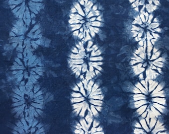 Indigo Dyed Shibori Fabric, Cotton Tie Dye Fat Quarter