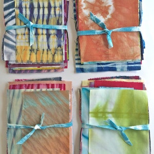Shibori Fabric Sampler, Tie Dye Scrap Bundle, Hand Dyed Fabric, Gift for Quilter image 1