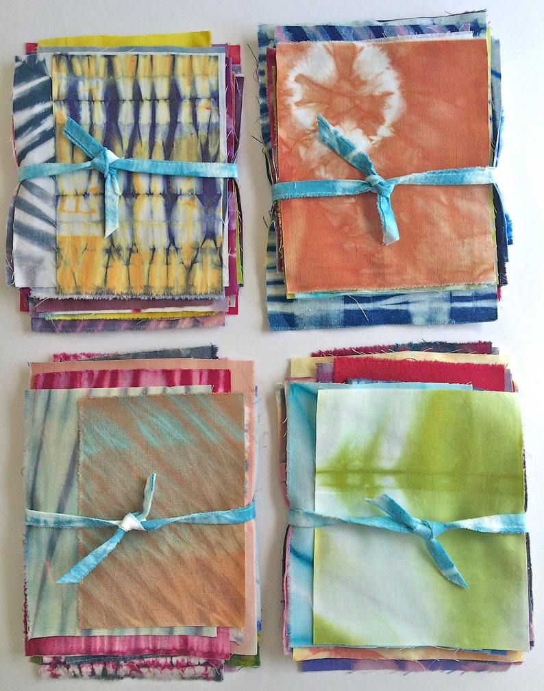 Shibori Fabric Sampler, Tie Dye Scrap Bundle, Hand Dyed Fabric, Gift for Quilter image 1