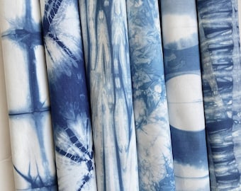 Indigo Shibori Fabric Bundle, Cotton Tie Dye, Hand dyed