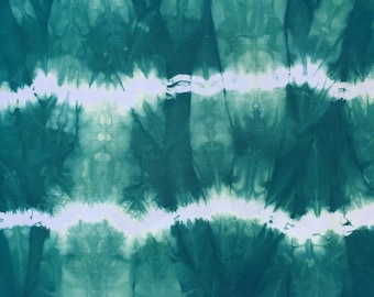 Emerald Green Shibori Fabric, Striped Shibori Fat Quarter, Hand Dyed Cotton Shibori Fabric