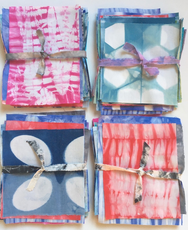 Shibori Fabric Scrap Pack Bundle, Tie Dye Fabric Sampler, Gift for Quilter image 3