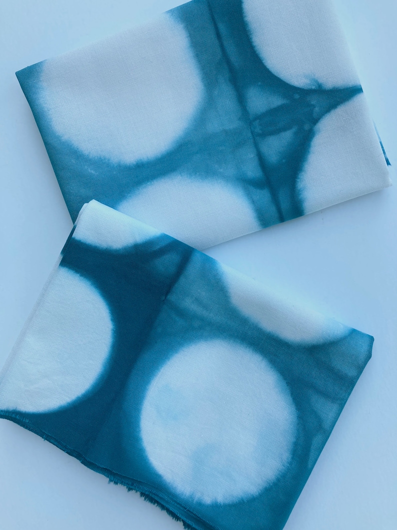 Blue Shibori Fabric, Polka Dot Fat Quarters, Shibori Moons image 8