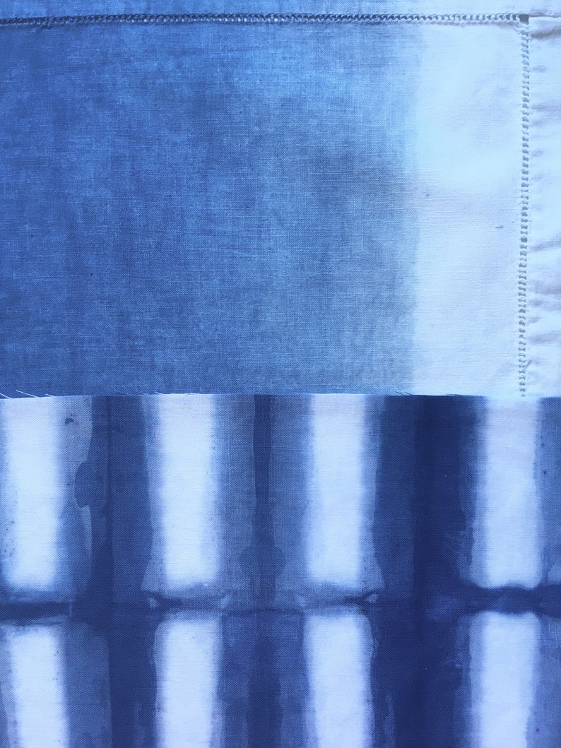 Linen Shibori Fabric Bundle, Indigo Dyed Shibori Sampler, Fabric for Boro and Mending image 10