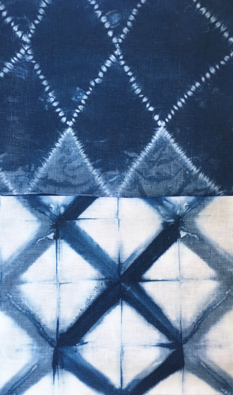 Linen Shibori Fabric Bundle, Indigo Dyed Shibori Sampler, Fabric for Boro and Mending image 2