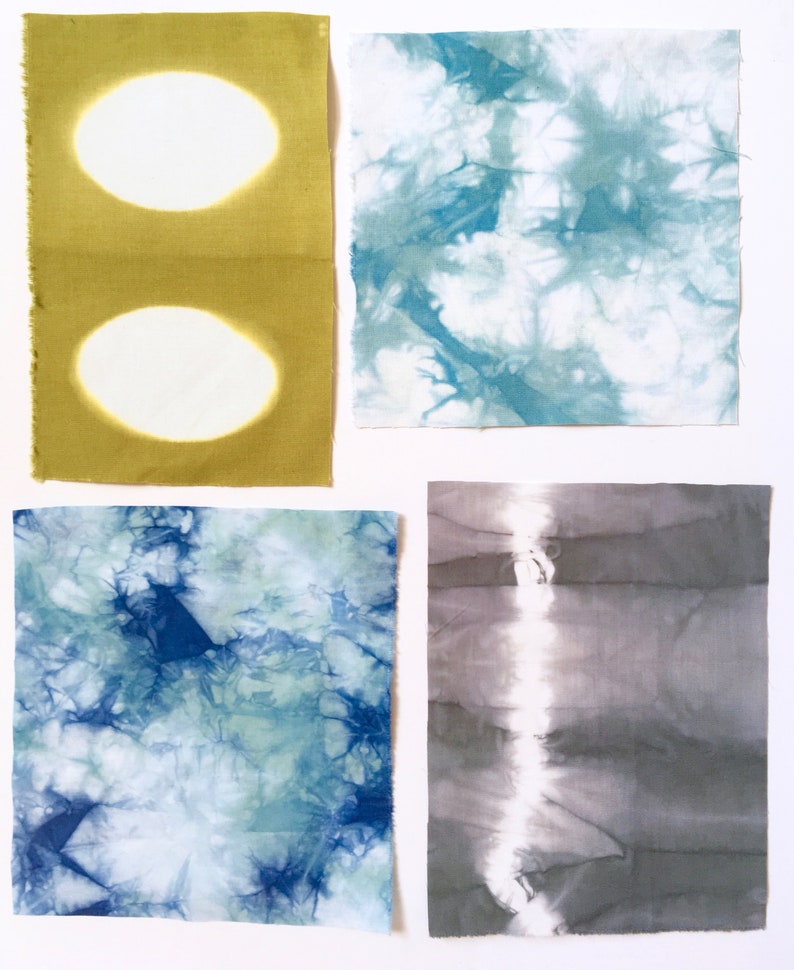 Shibori Fabric Sampler, Tie Dye Scrap Bundle, Hand Dyed Fabric, Gift for Quilter image 4