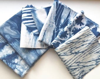 Indigo Shibori Fabric Scraps, Tie Dye Fabric Sampler, Gift For Sewer