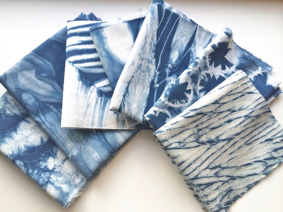 Indigo Shibori Fabric Scraps, Tie Dye Fabric Sampler, Gift for Sewer 