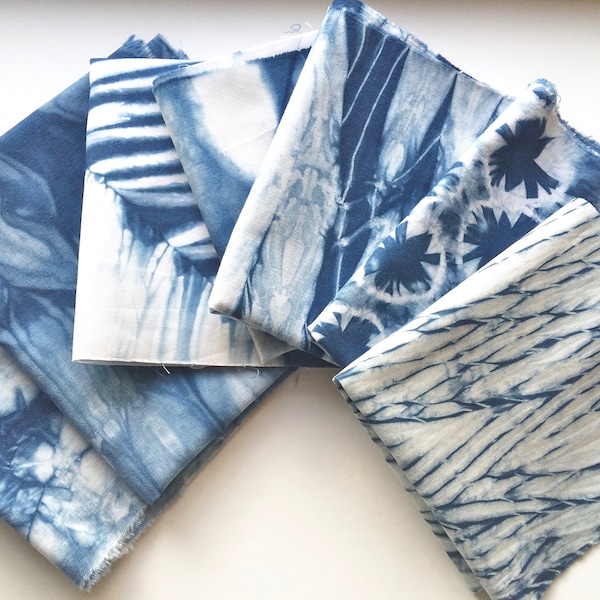 Indigo Shibori Fabric Scraps, Tie Dye Fabric Sampler, Gift For Sewer