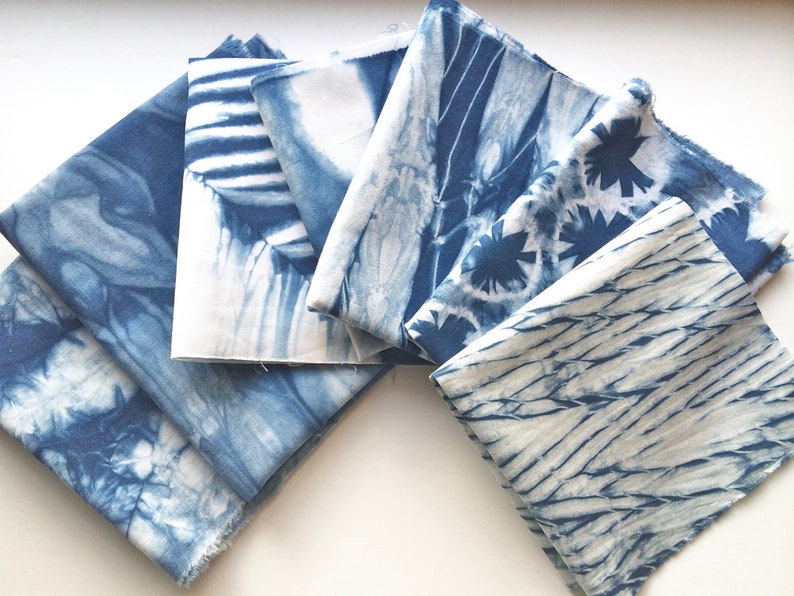 Indigo Shibori Fabric Scraps, Tie Dye Fabric Sampler, Gift For Sewer image 1