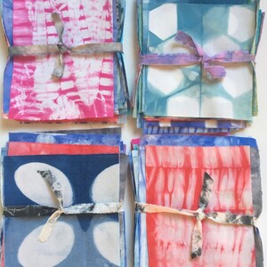 Shibori Fabric Sampler, Tie Dye Scrap Bundle, Hand Dyed Fabric, Gift for Quilter image 3