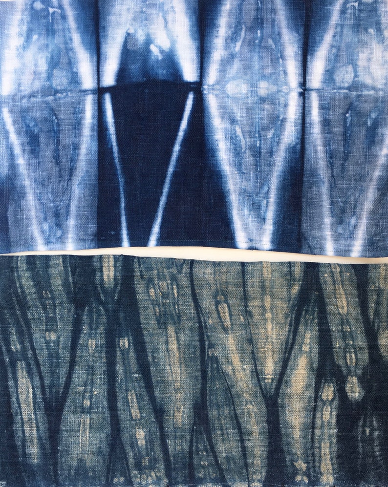 Linen Shibori Fabric Bundle, Indigo Dyed Shibori Sampler, Fabric for Boro and Mending image 4