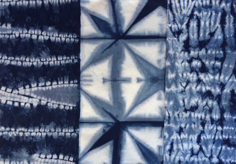 Indigo Shibori Fabric Scraps, Tie Dye Fabric Sampler, Gift For Sewer image 2