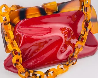 Free People Red Faux Patent Leather Purse.