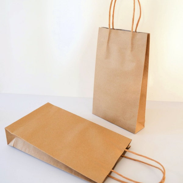 20x SMALL Recycable Brown Kraft Paper CARRY BAGS with Paper Twist Handles - Perfect for Gifts / Markets/ Fairs/ Craft / Weddings